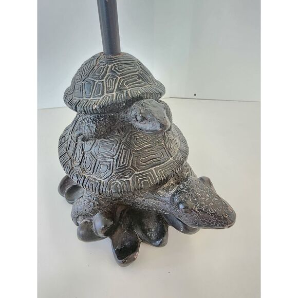 Heavy Metal 2 Turtles Stacked Candle Holder Detailed ~ 10" x 10" x4" Dark Bronze - Picture 6 of 10